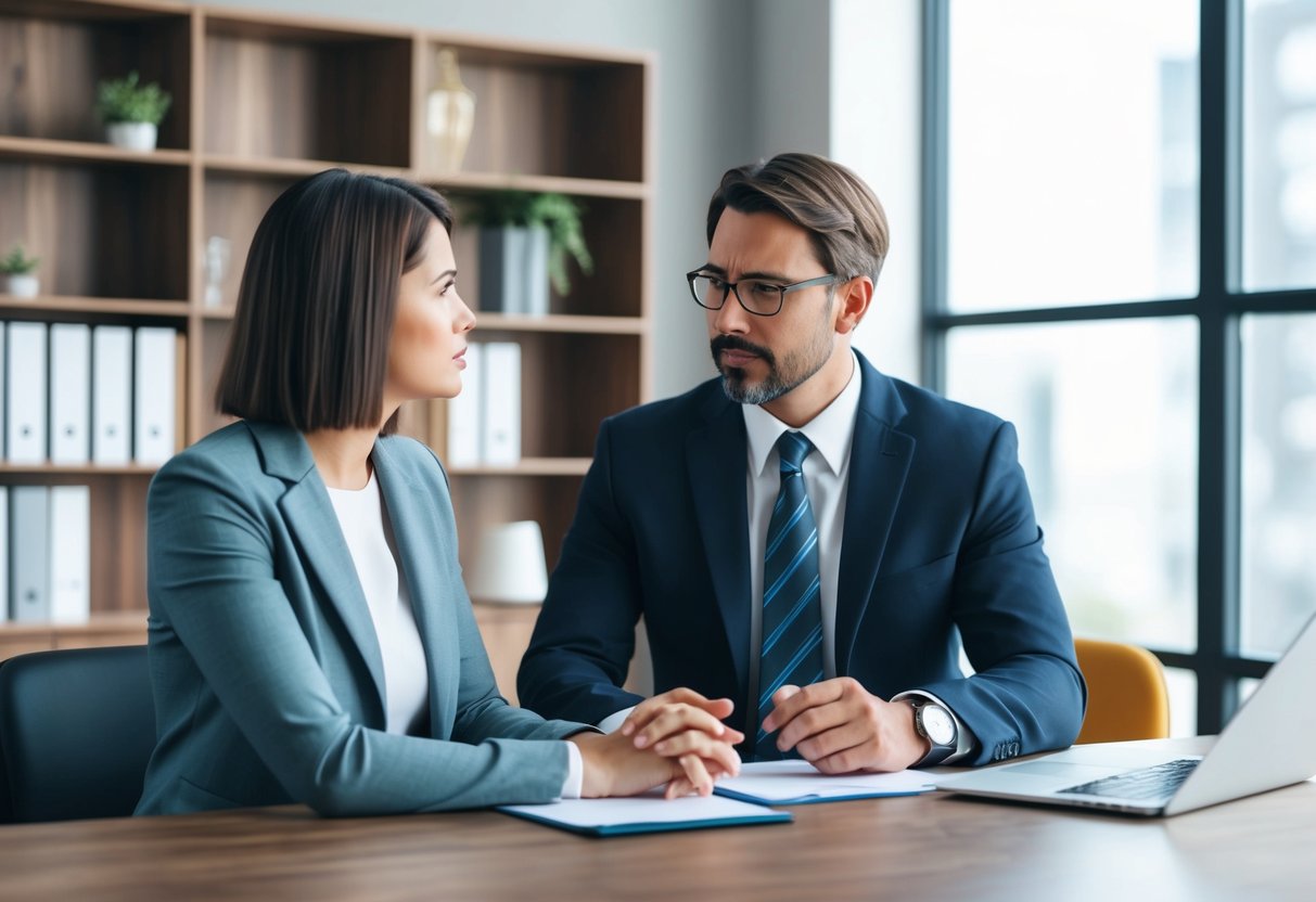 A family attorney consulting with a client about spousal and child support