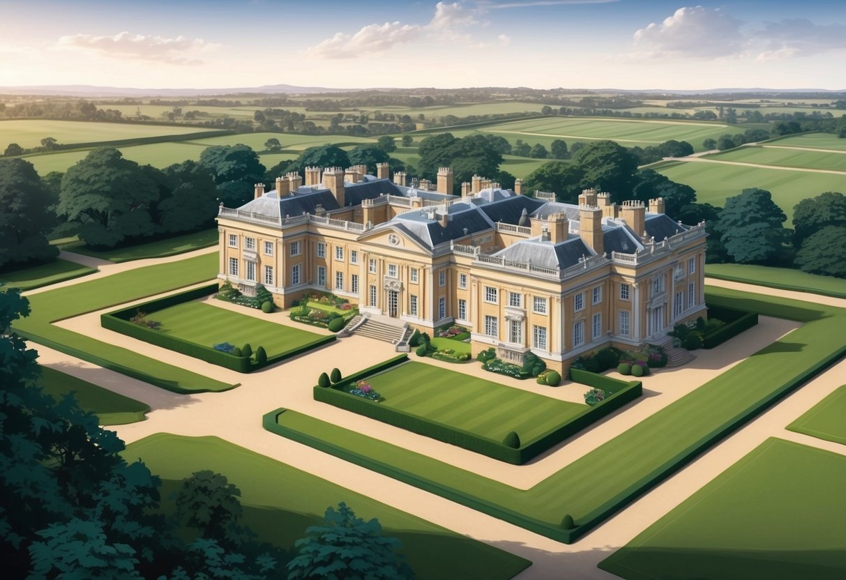 A grand estate with a large, imposing mansion surrounded by vast, well-manicured grounds. A regal, elegant atmosphere with luxurious decorations and furnishings throughout Define Estate Tax