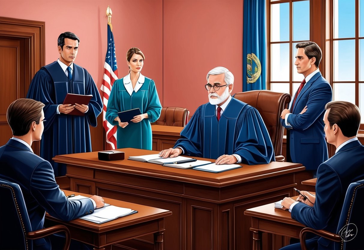 A courtroom scene with a judge, jury, and lawyers present The Criminal Court System