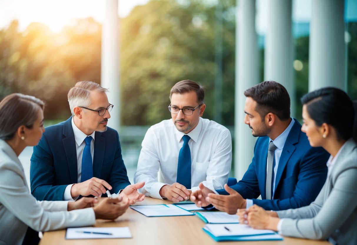 A group of professional advisors discussing and allocating benefits to different beneficiaries