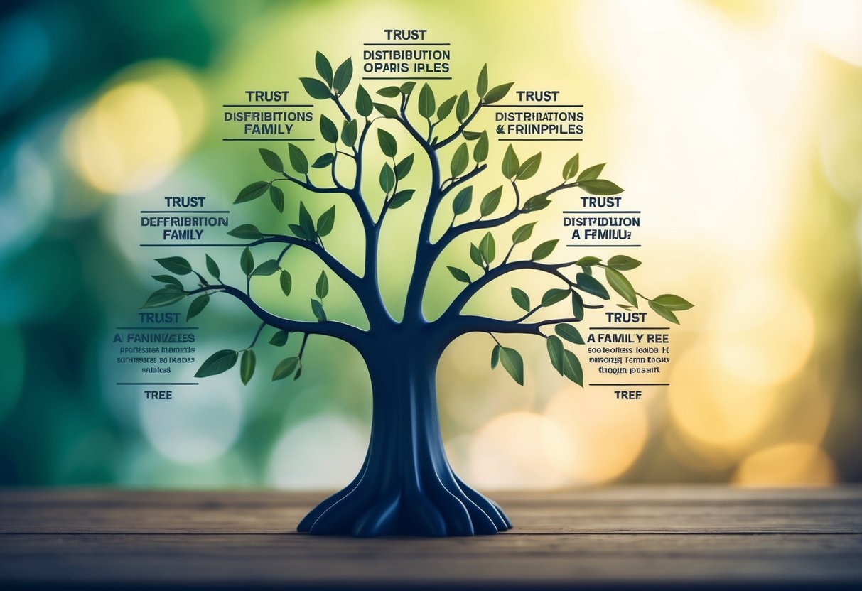 A family tree with branches representing different trust distribution rules and principles