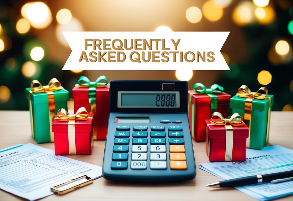 A calculator surrounded by gift boxes and tax forms, with a 